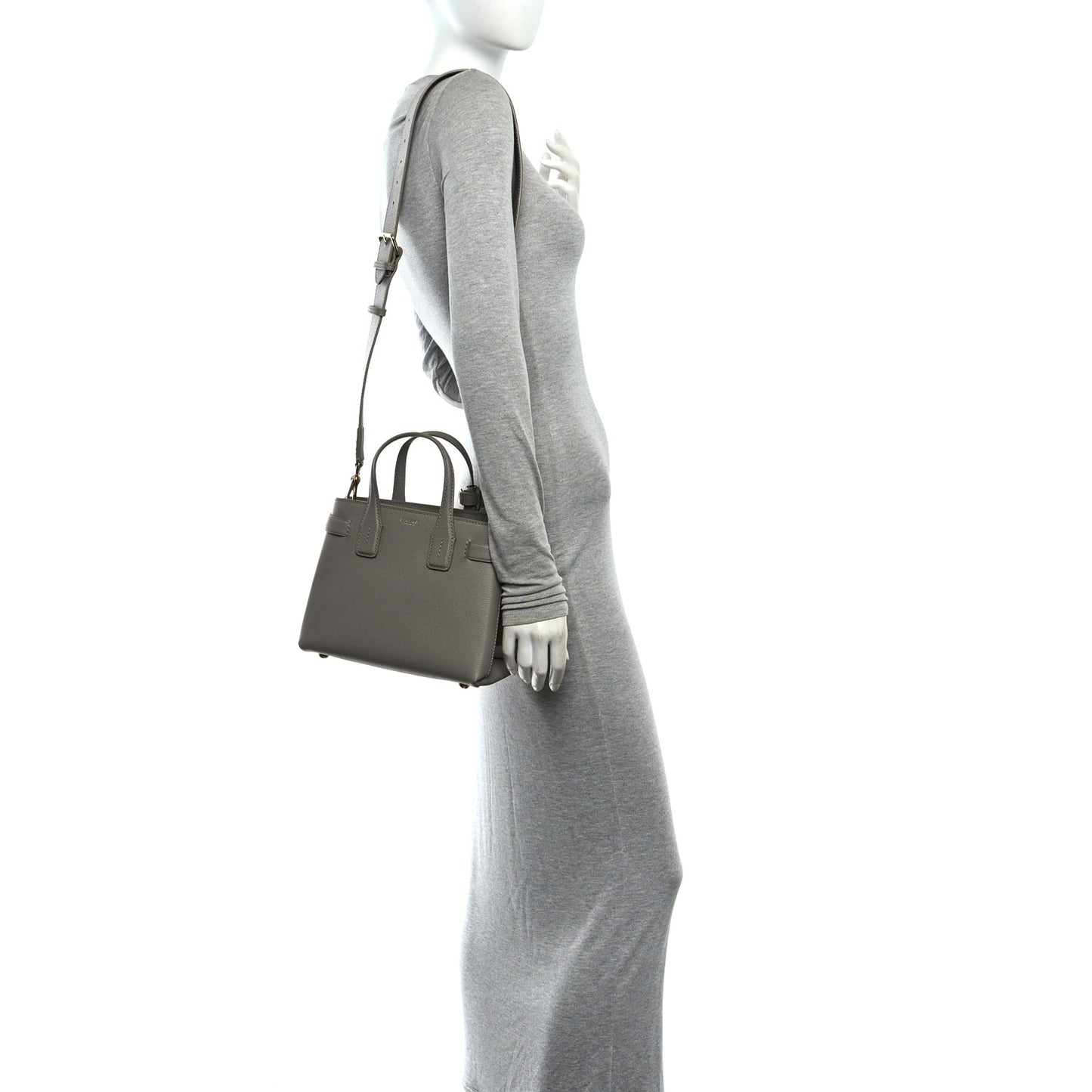 Grainy Calfskin House Check Small Banner Tote Taupe Brown