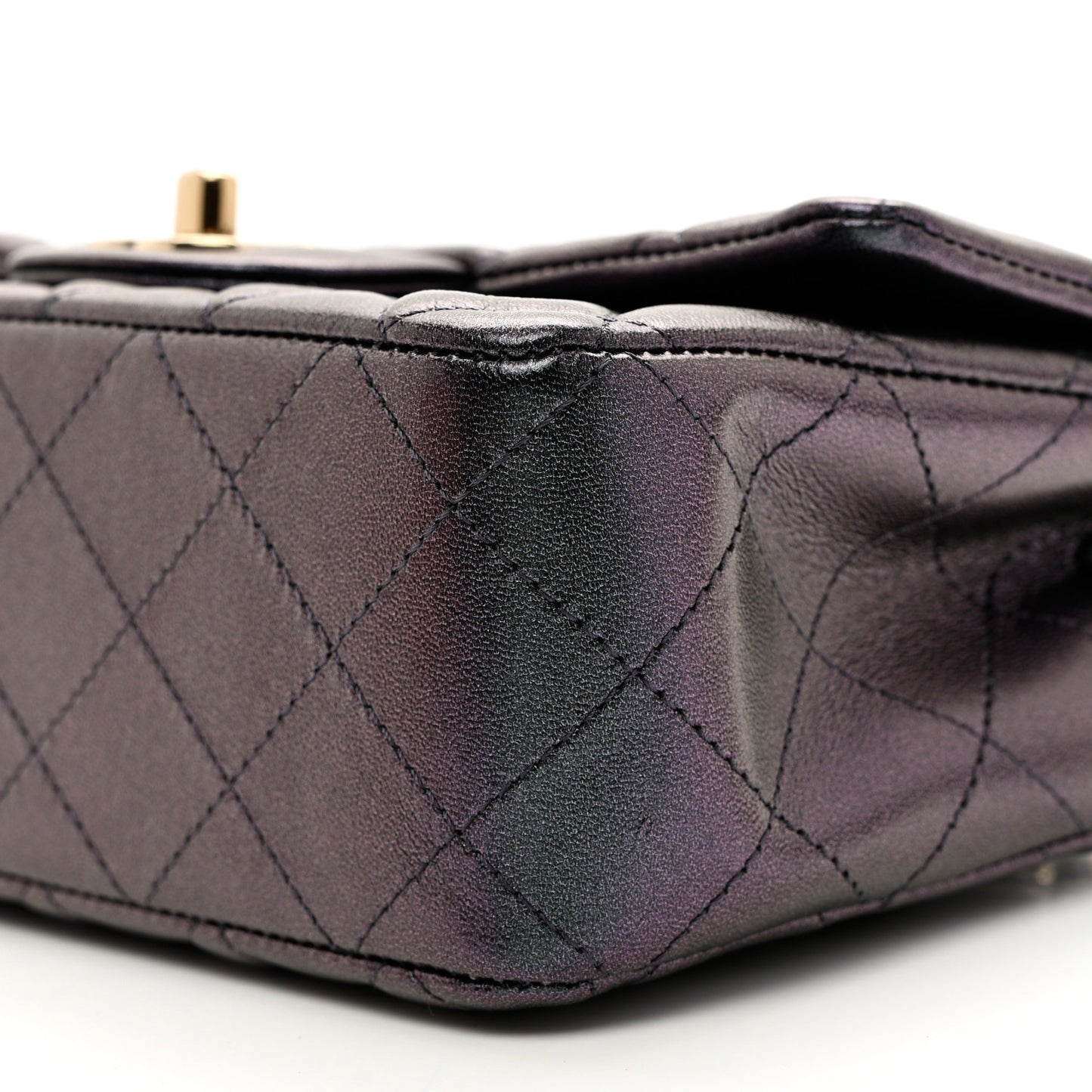 Iridescent Lambskin Quilted Mini Rectangular Flap Black