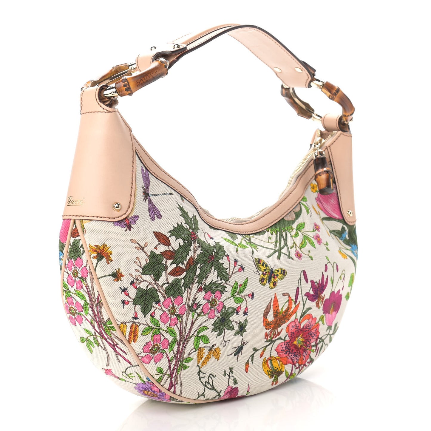Canvas Floral Flora Bamboo Ring Hobo White