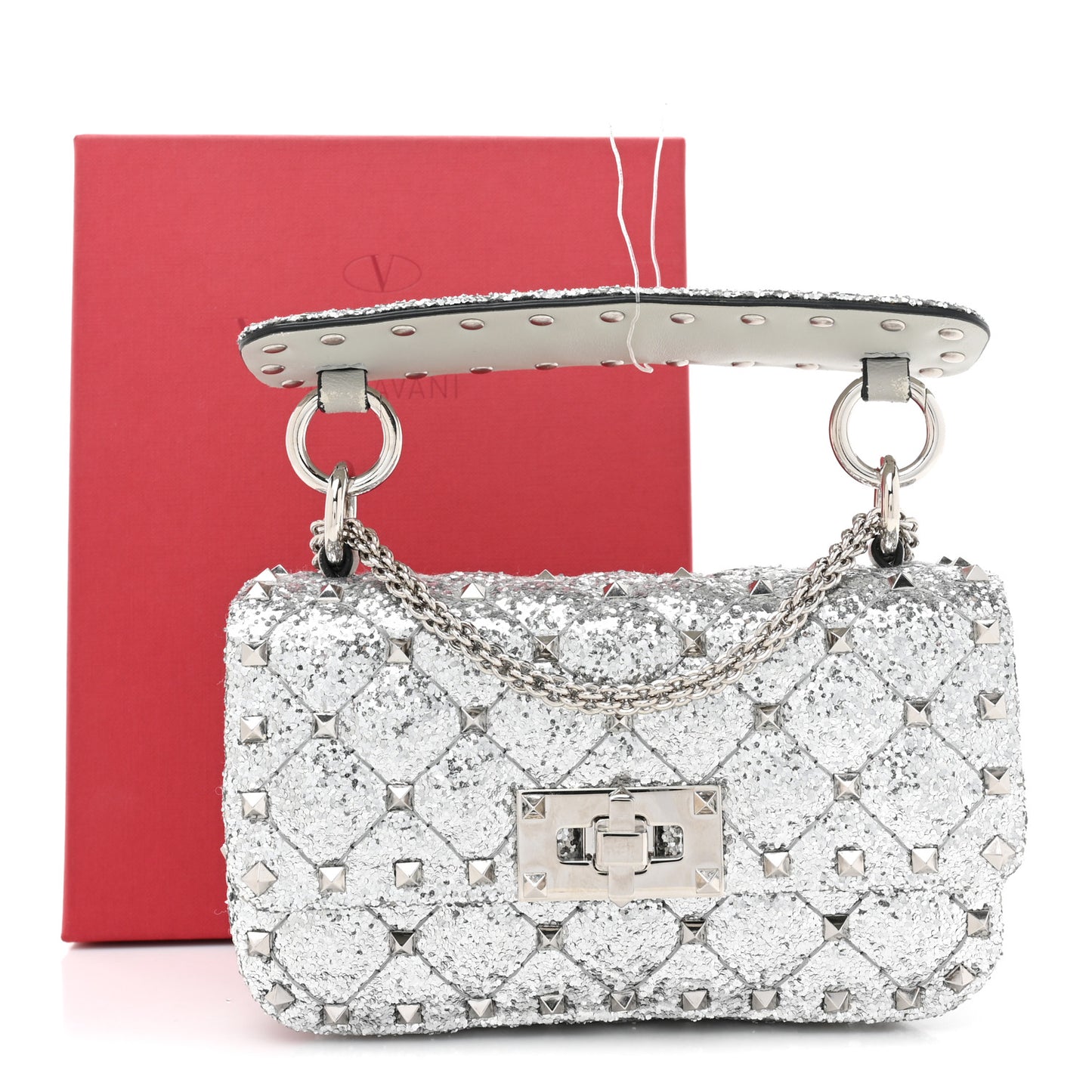 Glitter Mini Rockstud Spike Shoulder Bag Silver