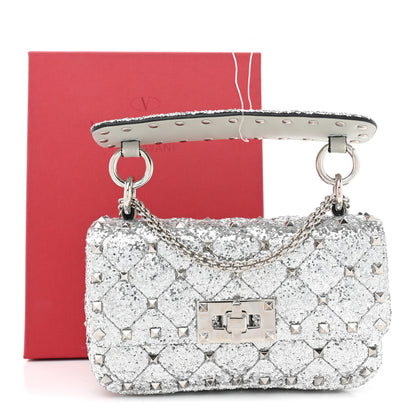 Valentino Garavani Glitter Mini Rockstud Spike Shoulder Bag Silver 4 of 11