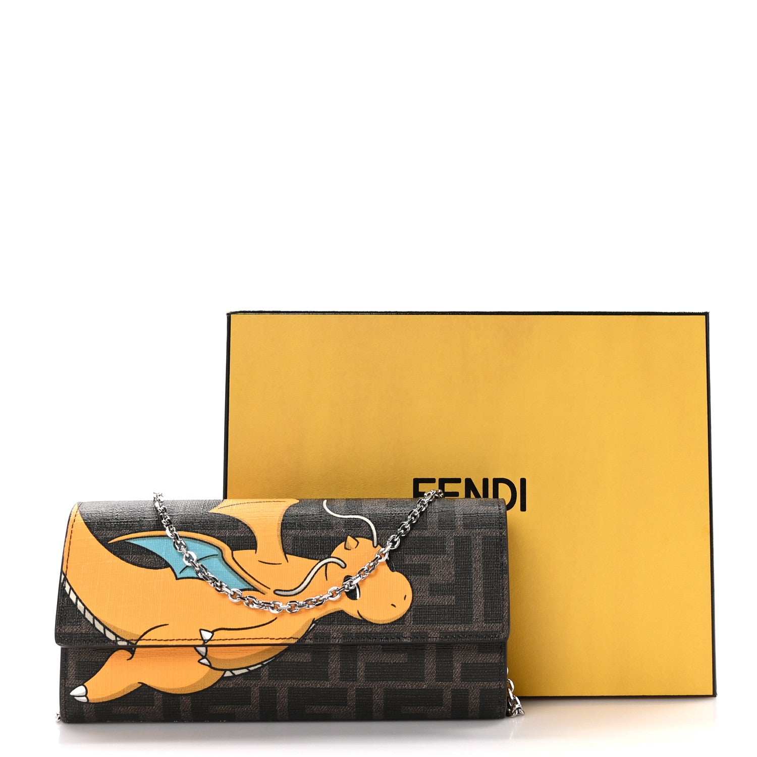 Fendi X FRGMT X POKEMON Glazed Fabric FF Pokemon Print Continental Wallet On Chain Tobacco Moro Giallo Tobacco Moro Giallo 12 of 12