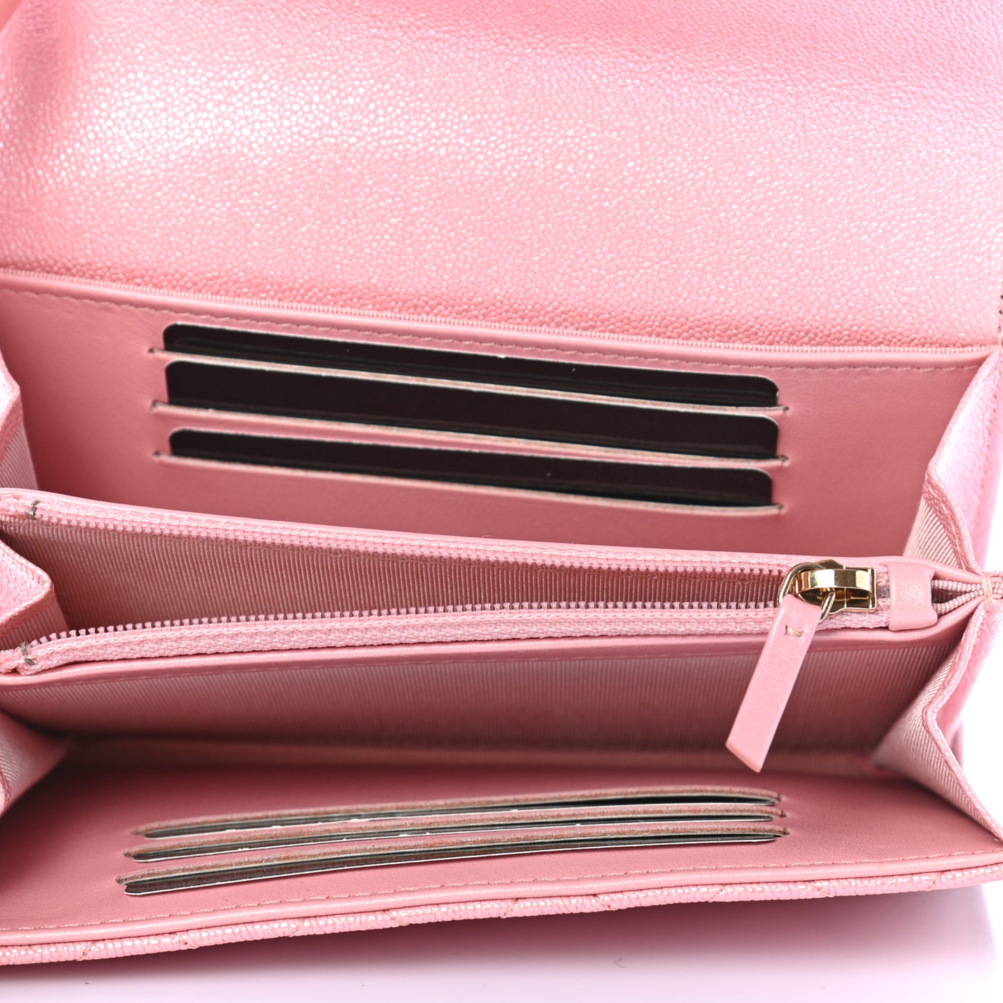 Iridescent Caviar Quilted Medium Flap Wallet Rose Pink