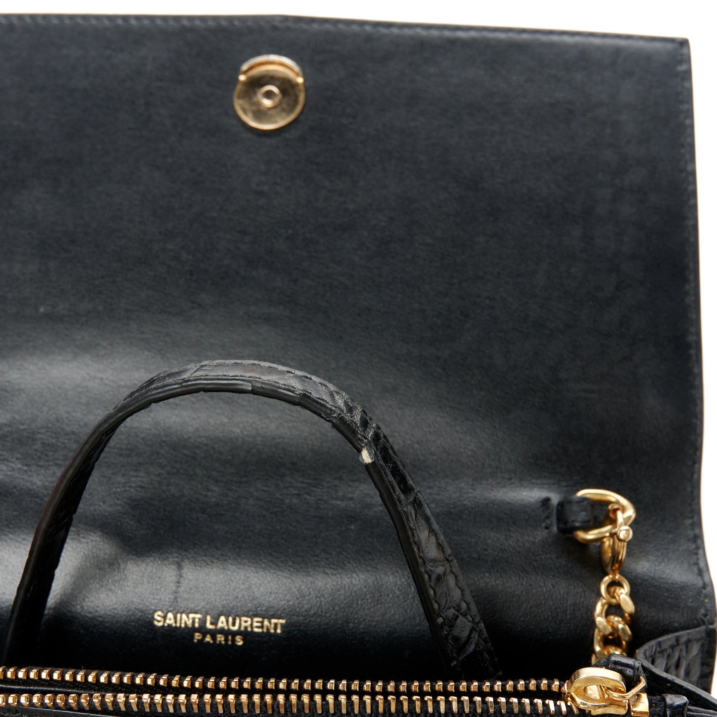 Calfskin Crocodile Embossed Kate Monogram Tassel Chain Wallet Black