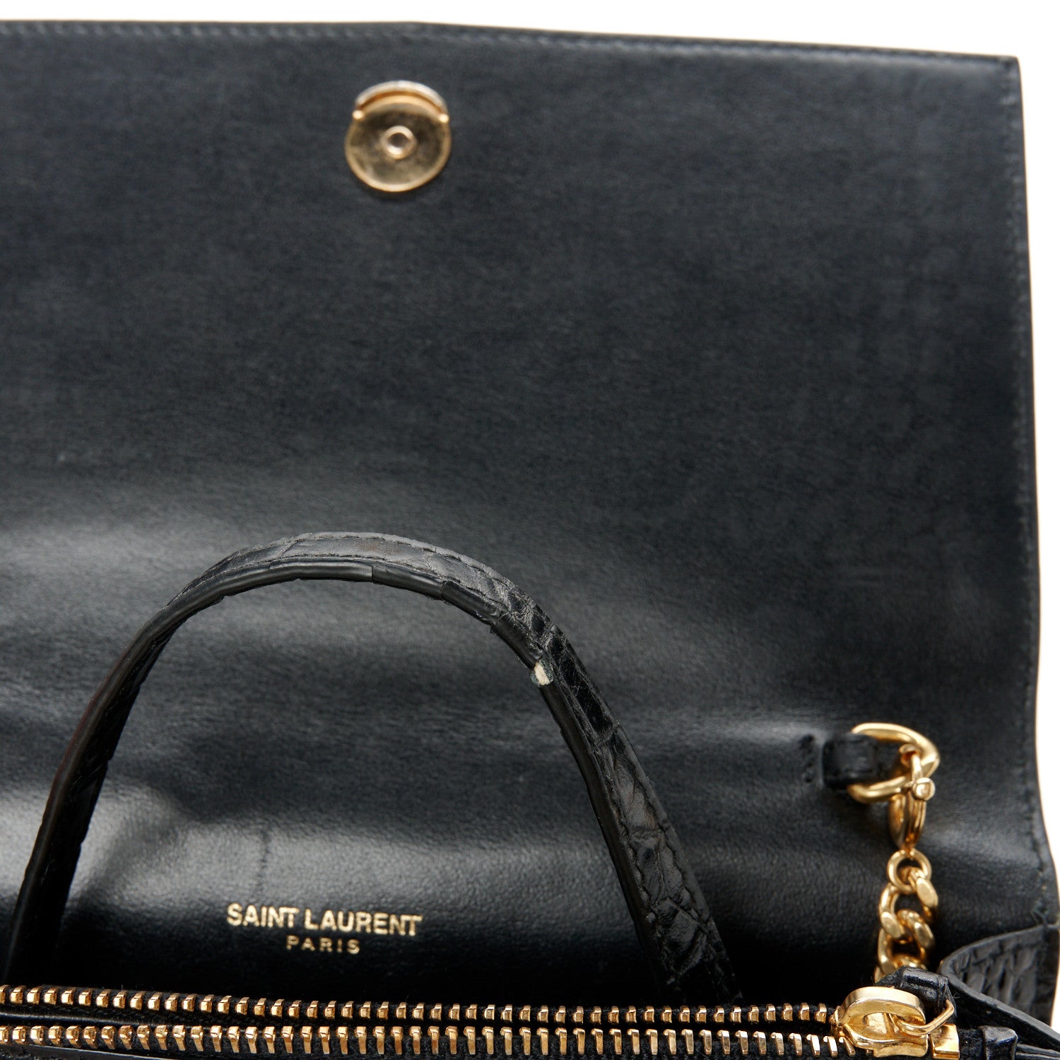 Saint Laurent Calfskin Crocodile Embossed Kate Monogram Tassel Chain Wallet Black 12 of 12