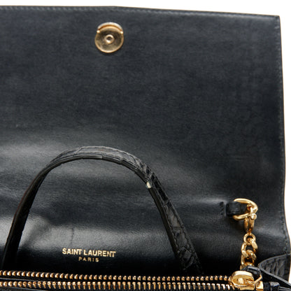 Saint Laurent Calfskin Crocodile Embossed Kate Monogram Tassel Chain Wallet Black 12 of 12