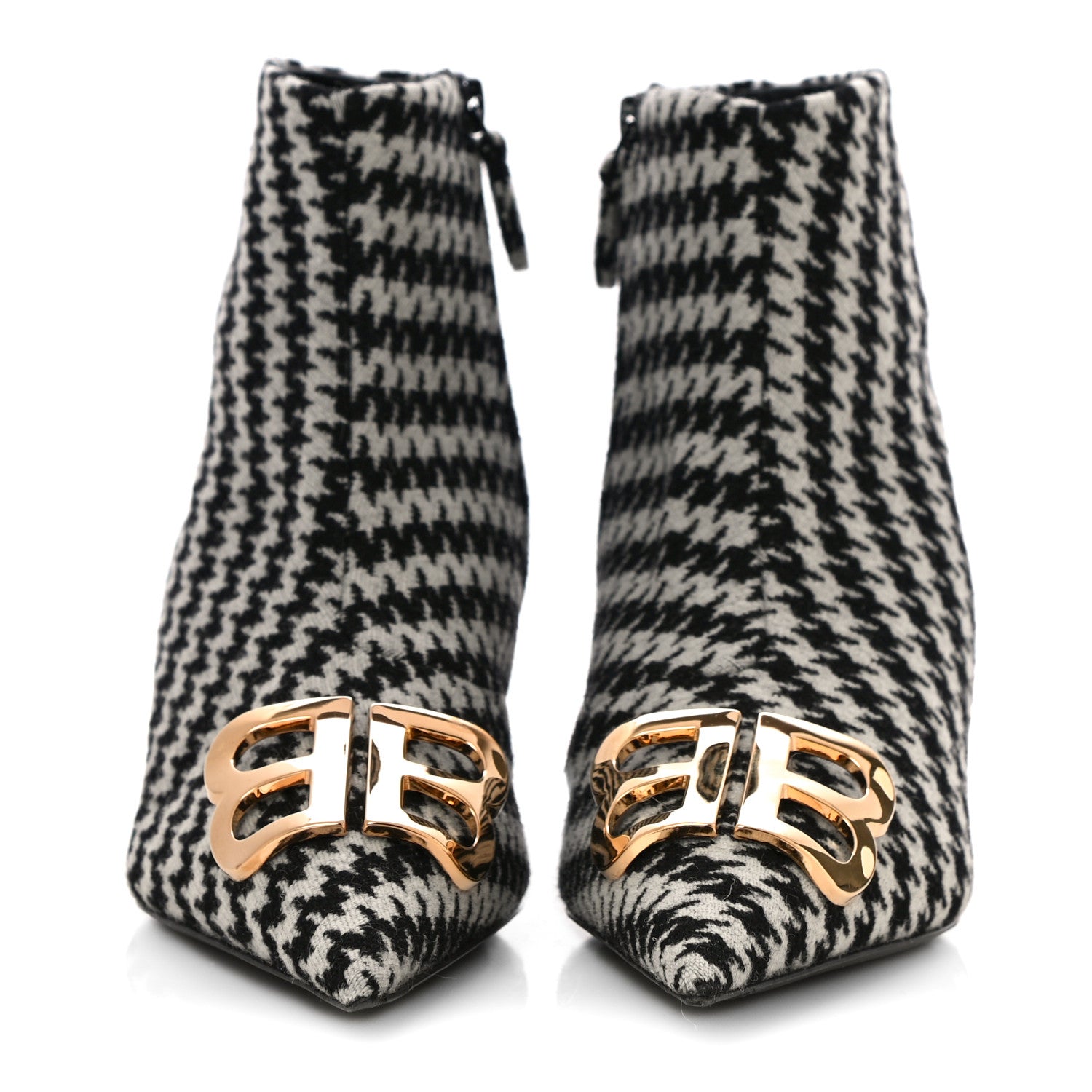 Balenciaga Wool Houndstooth BB Pointy Toe Ankle Booties 39 Black Ivory 2 of 12