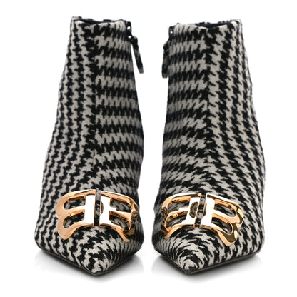Balenciaga Wool Houndstooth BB Pointy Toe Ankle Booties 39 Black Ivory 2 of 12