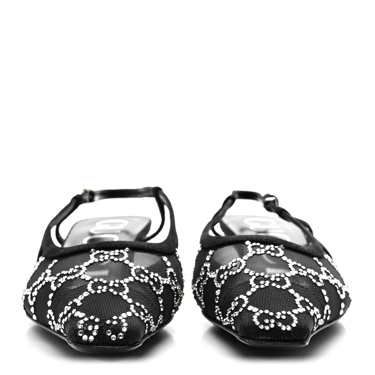Tela Retino Kid Scamosciato Crystal GG Monogram Square G 35mm Slingback Pumps 35.5 Black