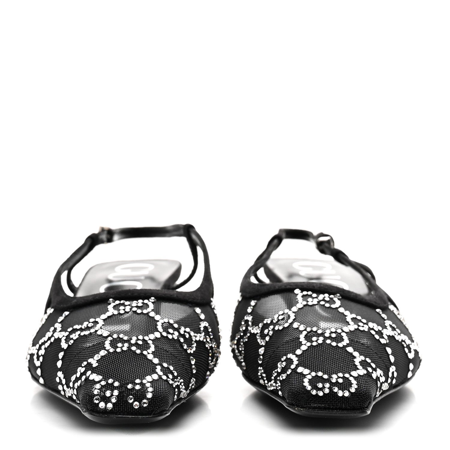 Gucci Tela Retino Kid Scamosciato Crystal GG Monogram Square G 35mm Slingback Pumps 35.5 Black 2 of 9