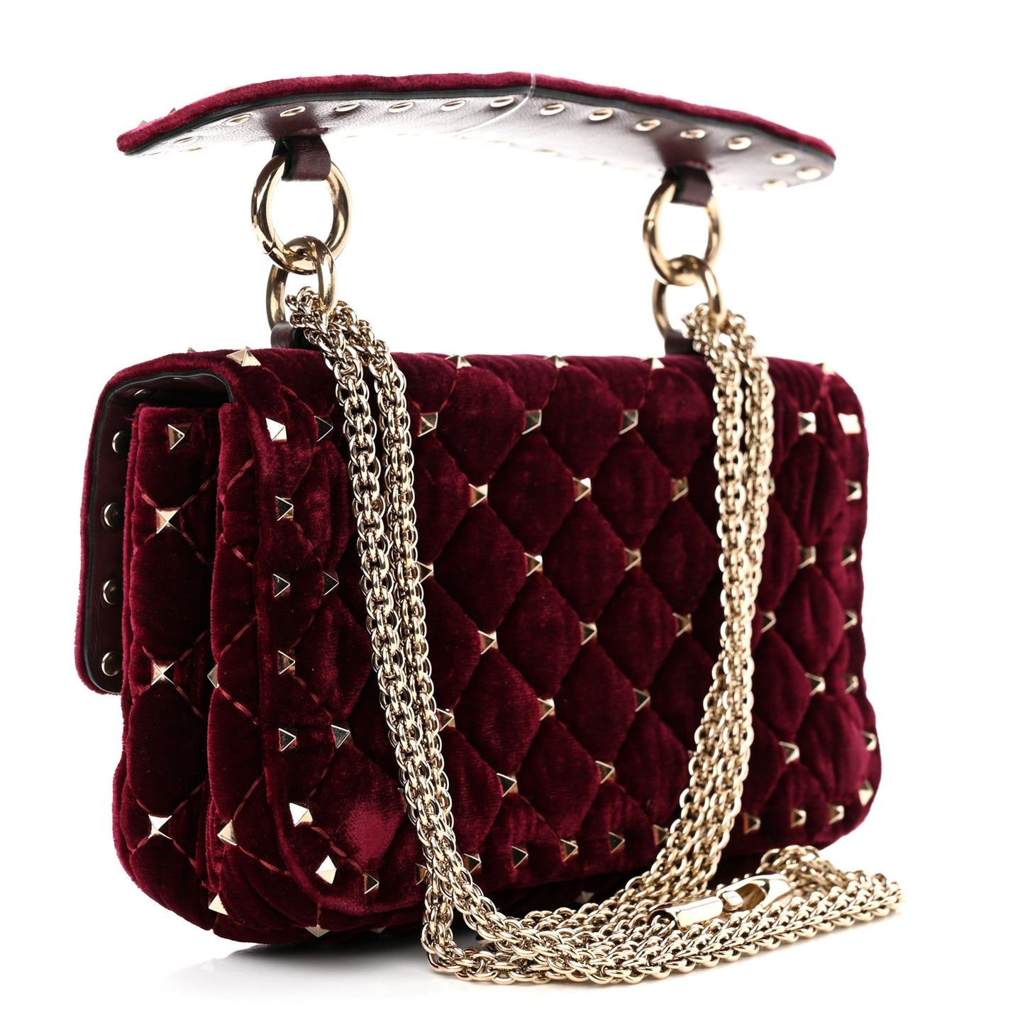 Velvet Small Rockstud Spike Shoulder Bag Rubino