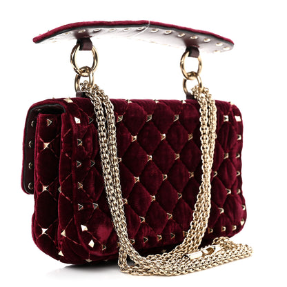 Valentino Garavani Velvet Small Rockstud Spike Shoulder Bag Rubino 3 of 12