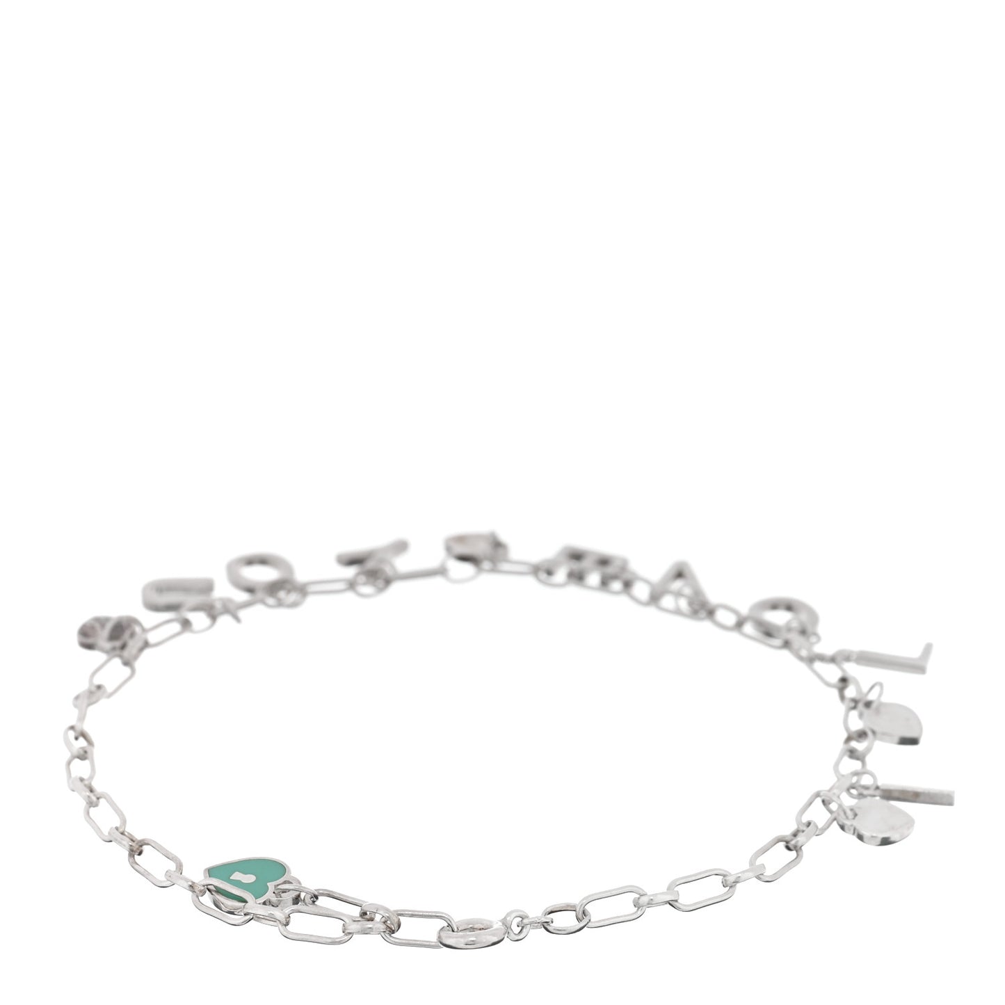 Sterling Silver Enamel I Love You Charm Bracelet Blue