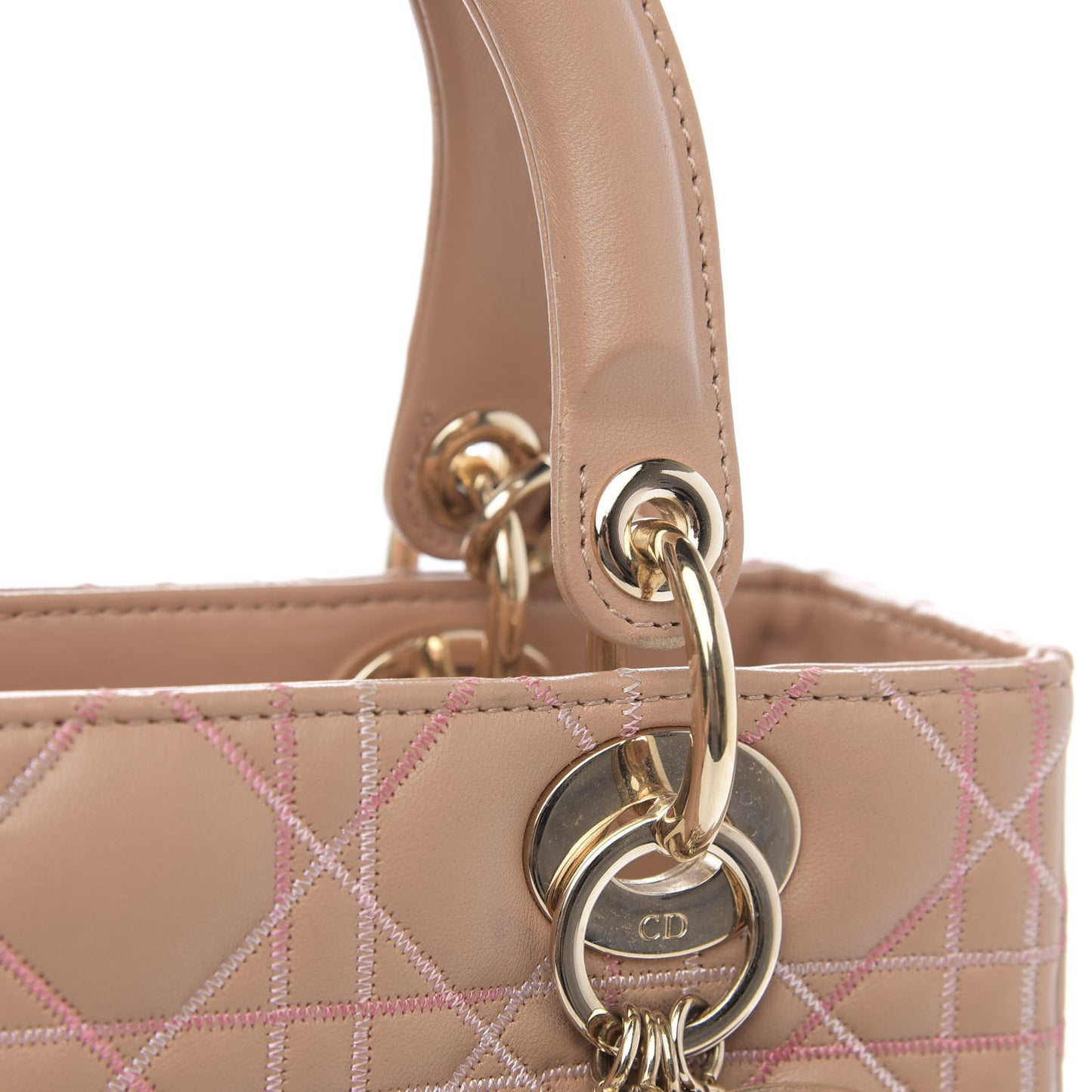 Lambskin Cannage Contrast Stitch Medium Lady Dior Beige