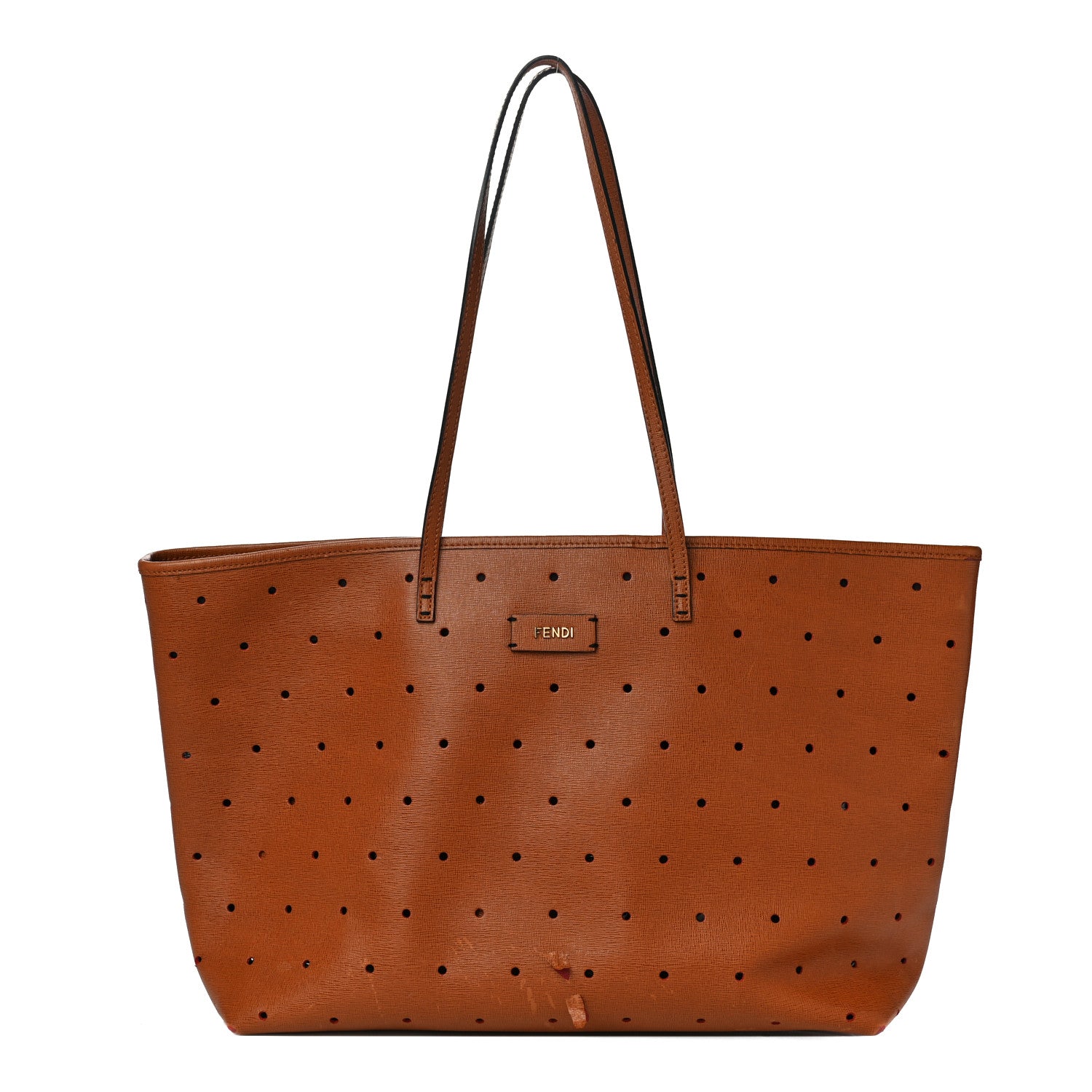 Fendi Vitello Zucca Perforated Medium Roll Tote Miel Rosso Tobacco 3 of 15