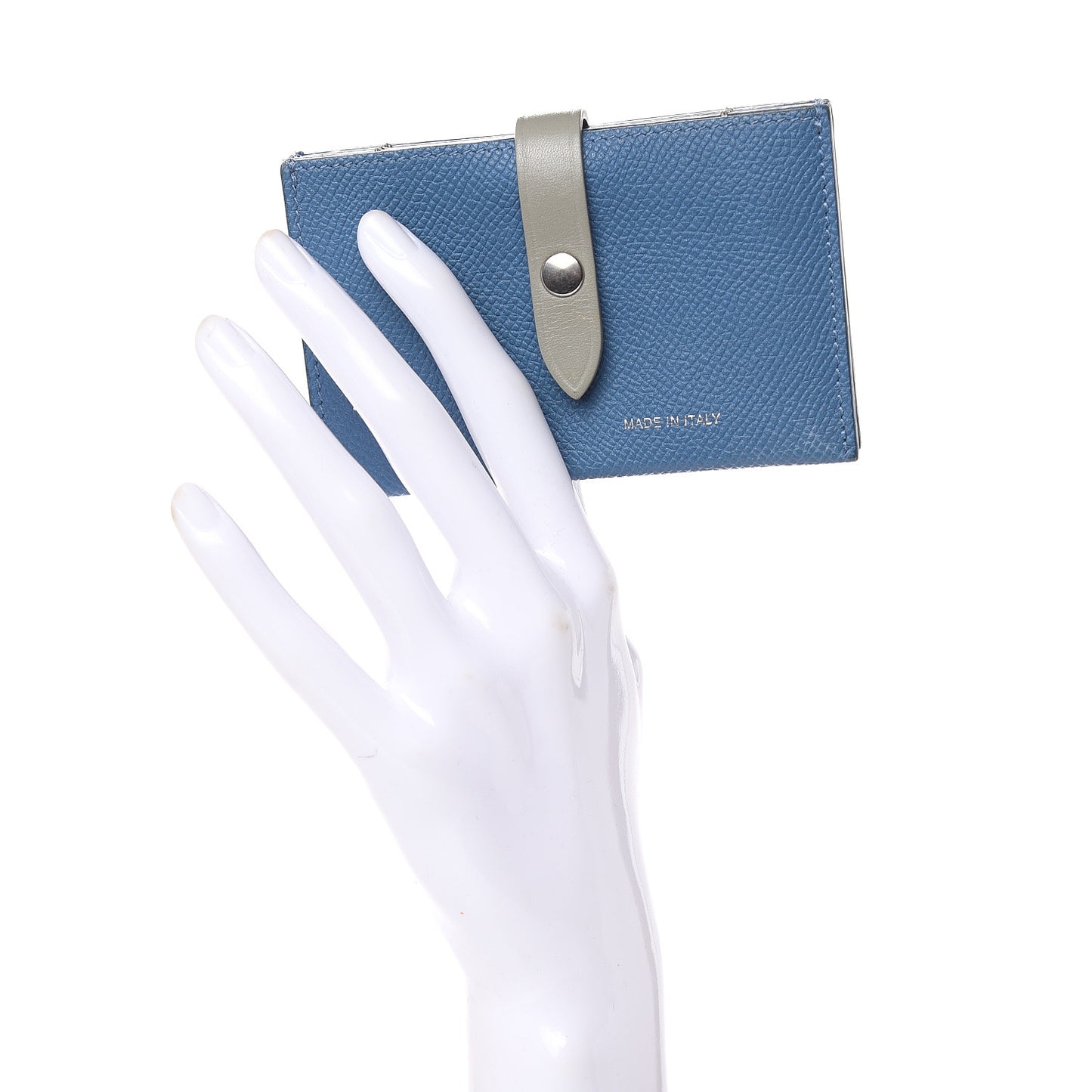 Grained Shiny Calfskin Accordion Card Holder Denim