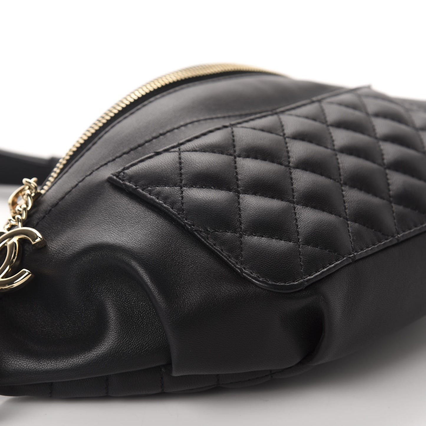 Lambskin Quilted Waist Bag Fanny Pack Black