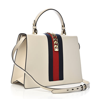 Gucci Calfskin Embroidered Medium Sylvie Top Handle Bag White 3 of 10