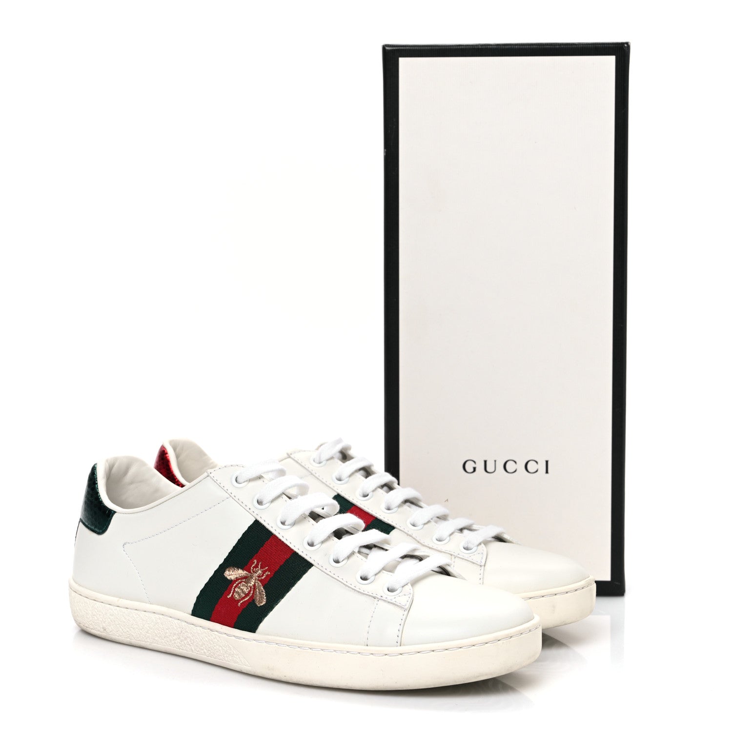 Gucci Calfskin Ayers Bee Embroidered Womens Ace Sneakers 39 White Red Flame Green 9 of 9