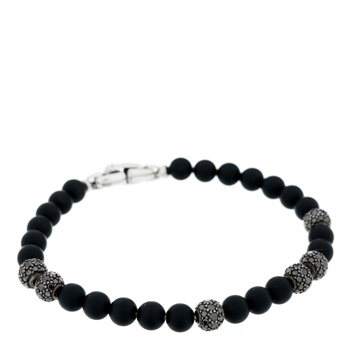 Sterling Silver Black Diamond Black Onyx 6mm Spiritual Beads Bracelet