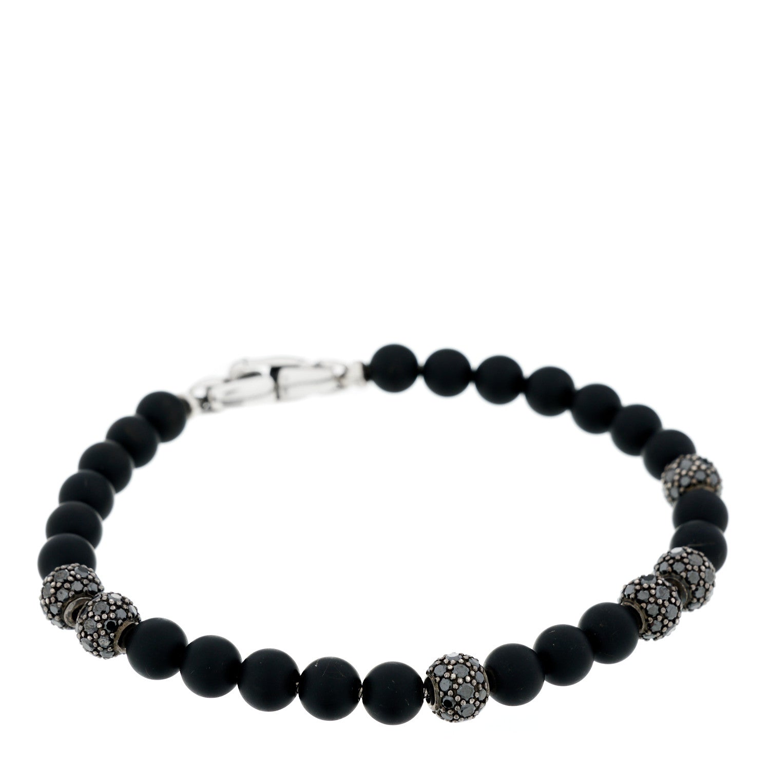 David Yurman Sterling Silver Black Diamond Black Onyx 6mm Spiritual Beads Bracelet 1 of 3