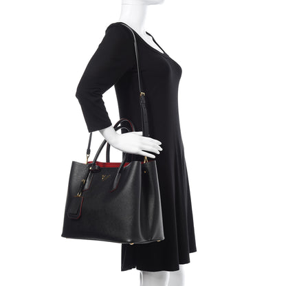 Prada Saffiano Cuir Large Double Bag Black Fuoco 2 of 13