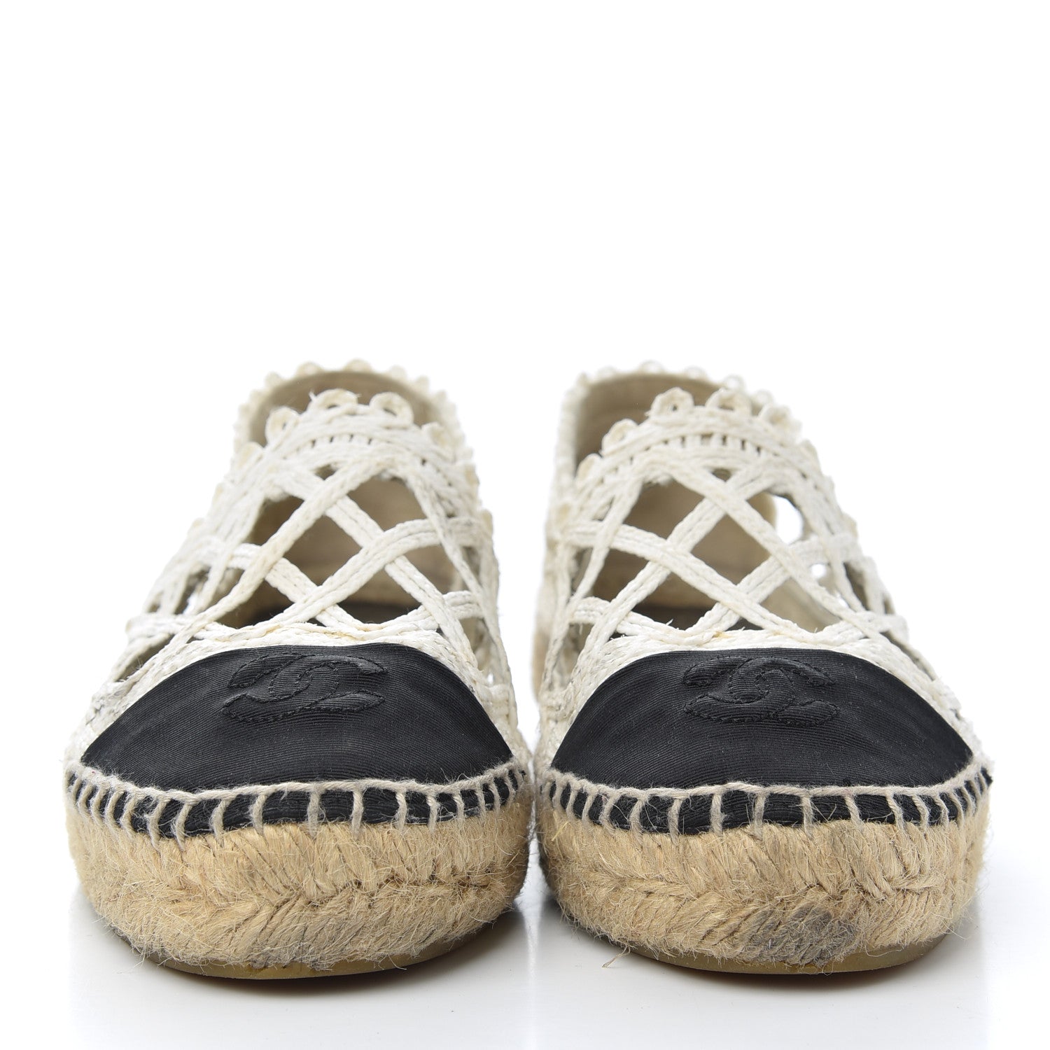 Chanel Woven Fabric Grosgrain CC Espadrilles 37 White Black 2 of 21