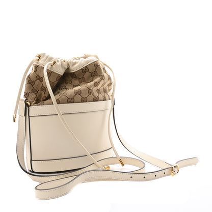 Gucci Monogram Textured Calfskin Horsebit 1955 Drawstring Bucket Bag Beige Mystic White 3 of 10