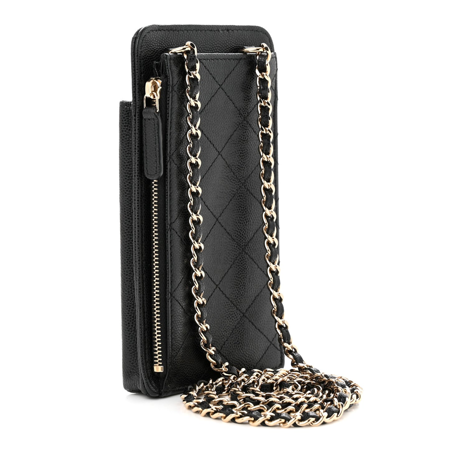 Caviar Quilted Zip Phone Case Black