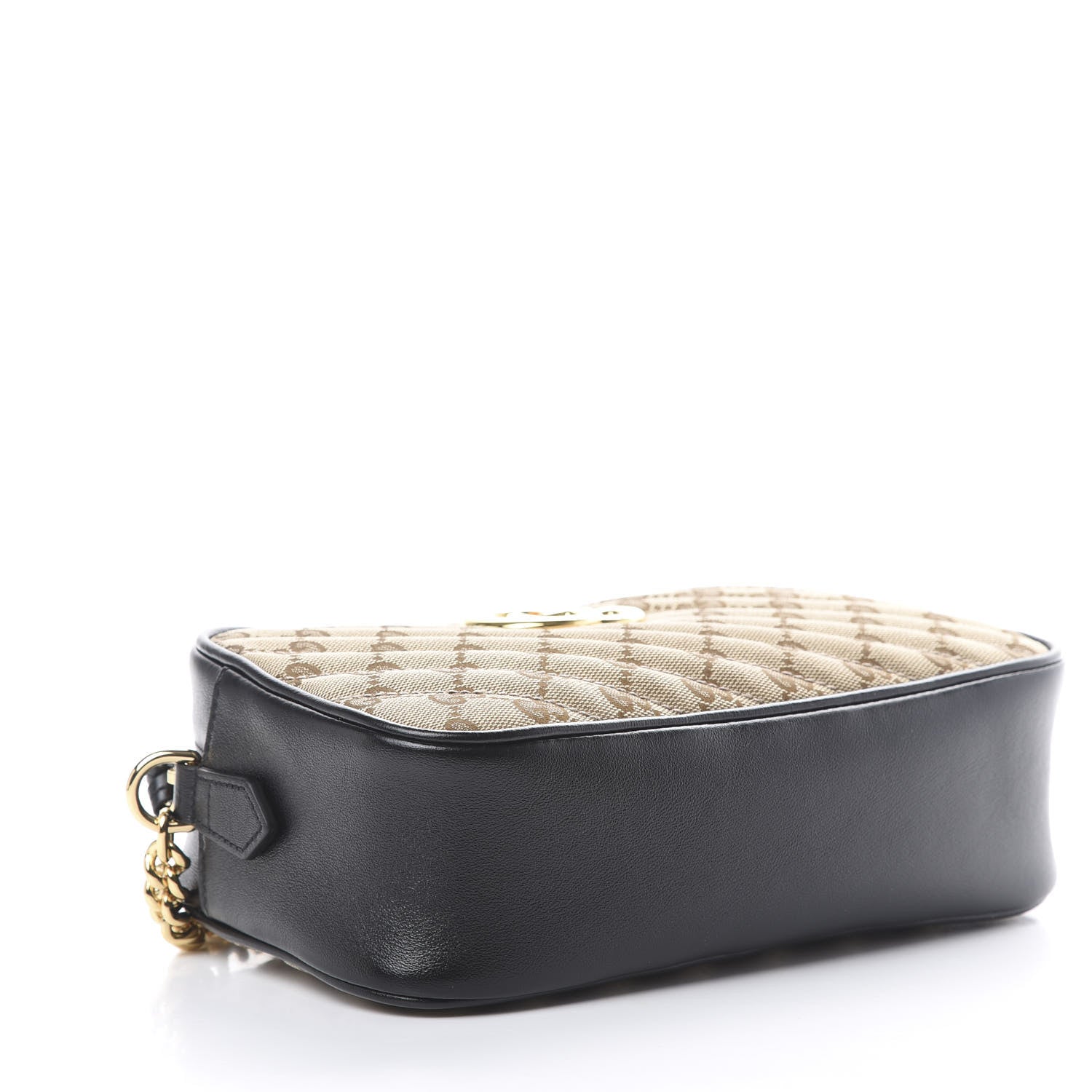 Gucci Monogram Matelasse Diagonal Small GG Marmont Chain Shoulder Bag Beige Black 3 of 11
