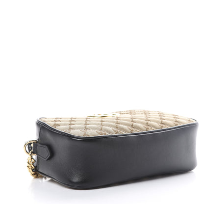Gucci Monogram Matelasse Diagonal Small GG Marmont Chain Shoulder Bag Beige Black 3 of 11