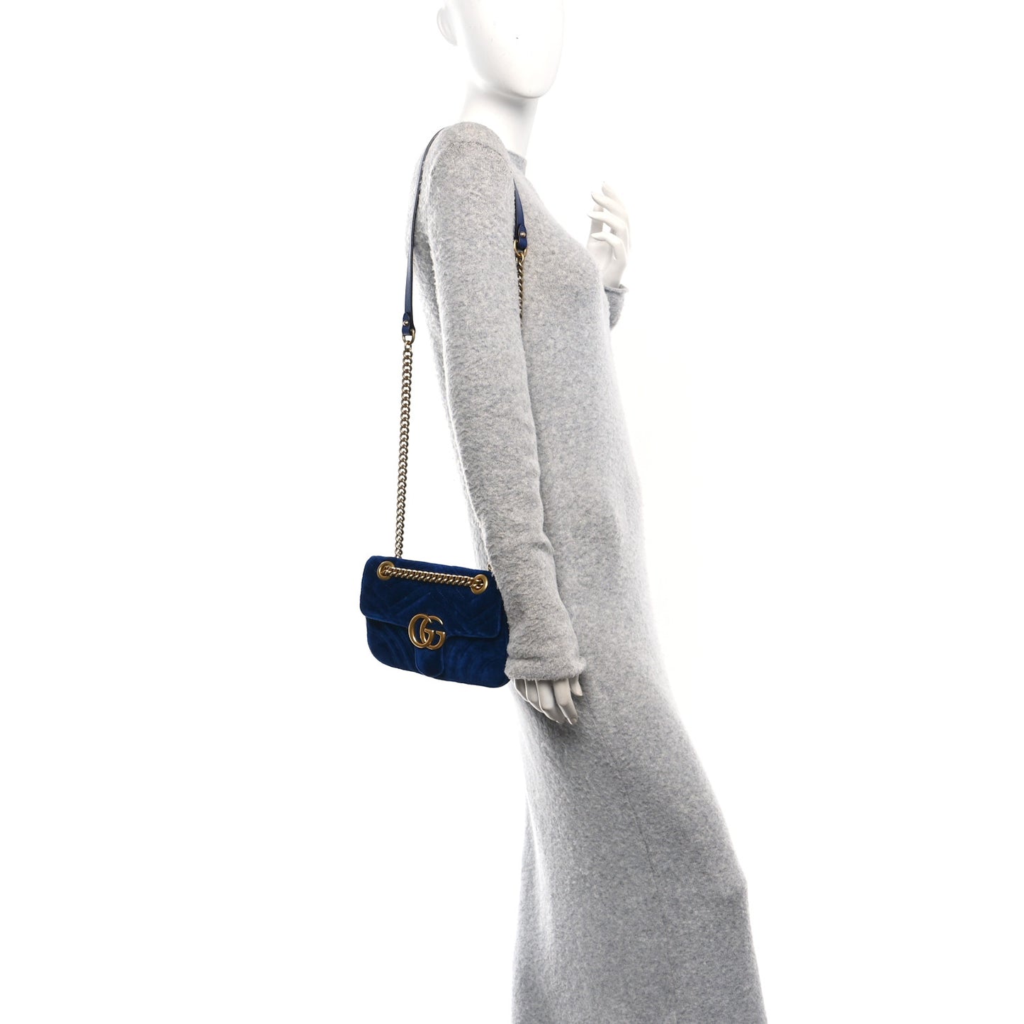 Velvet Matelasse Mini GG Marmont Shoulder Bag Cobalt Blue