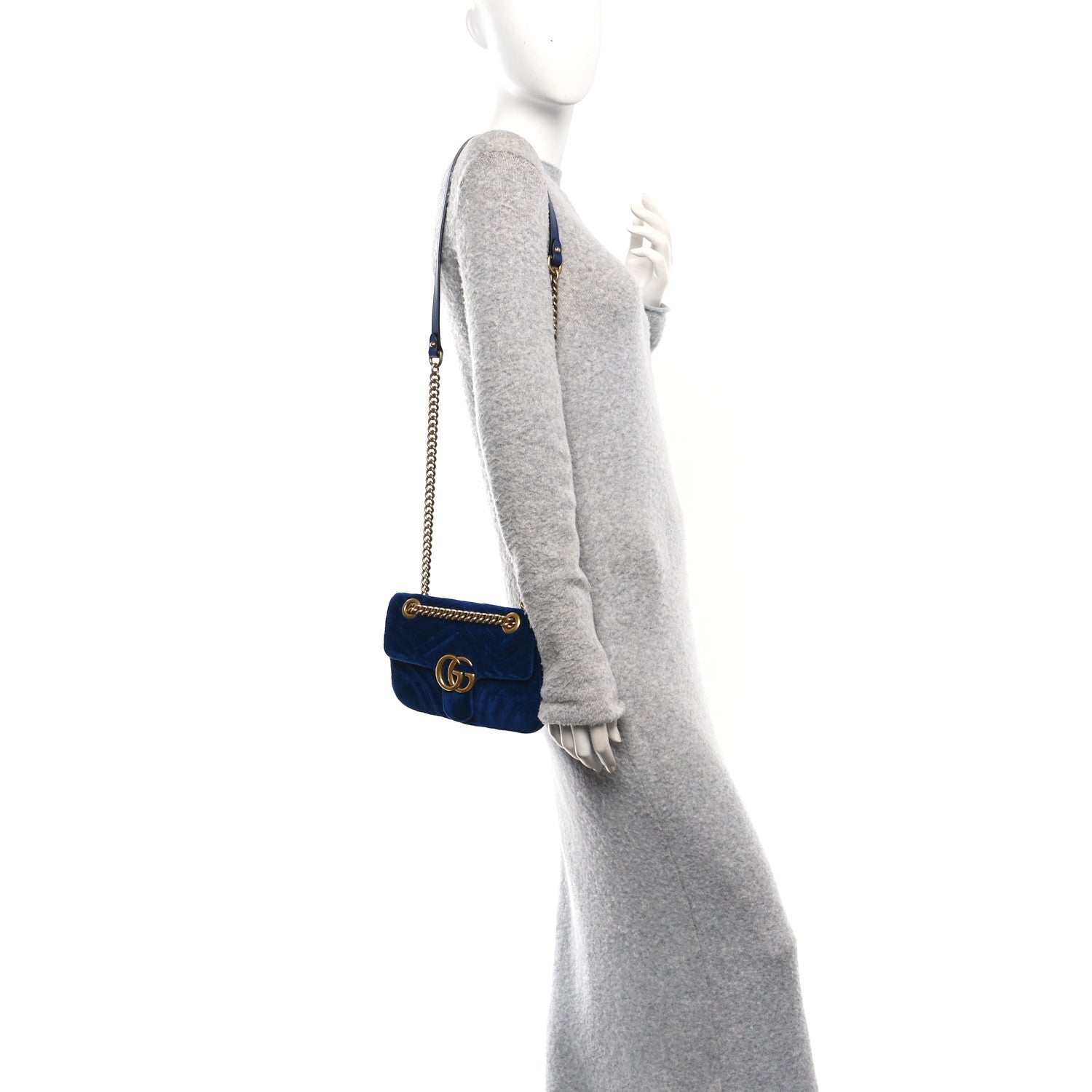 Gucci Velvet Matelasse Mini GG Marmont Shoulder Bag Cobalt Blue 2 of 12