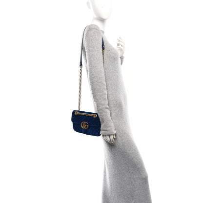 Gucci Velvet Matelasse Mini GG Marmont Shoulder Bag Cobalt Blue 2 of 12