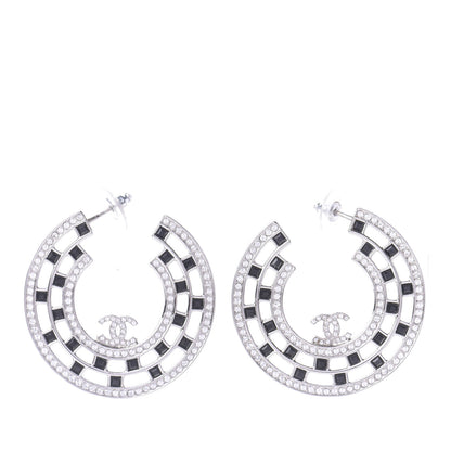 Chanel Baguette Crystal CC Hoop Earrings Silver Black 1 of 5