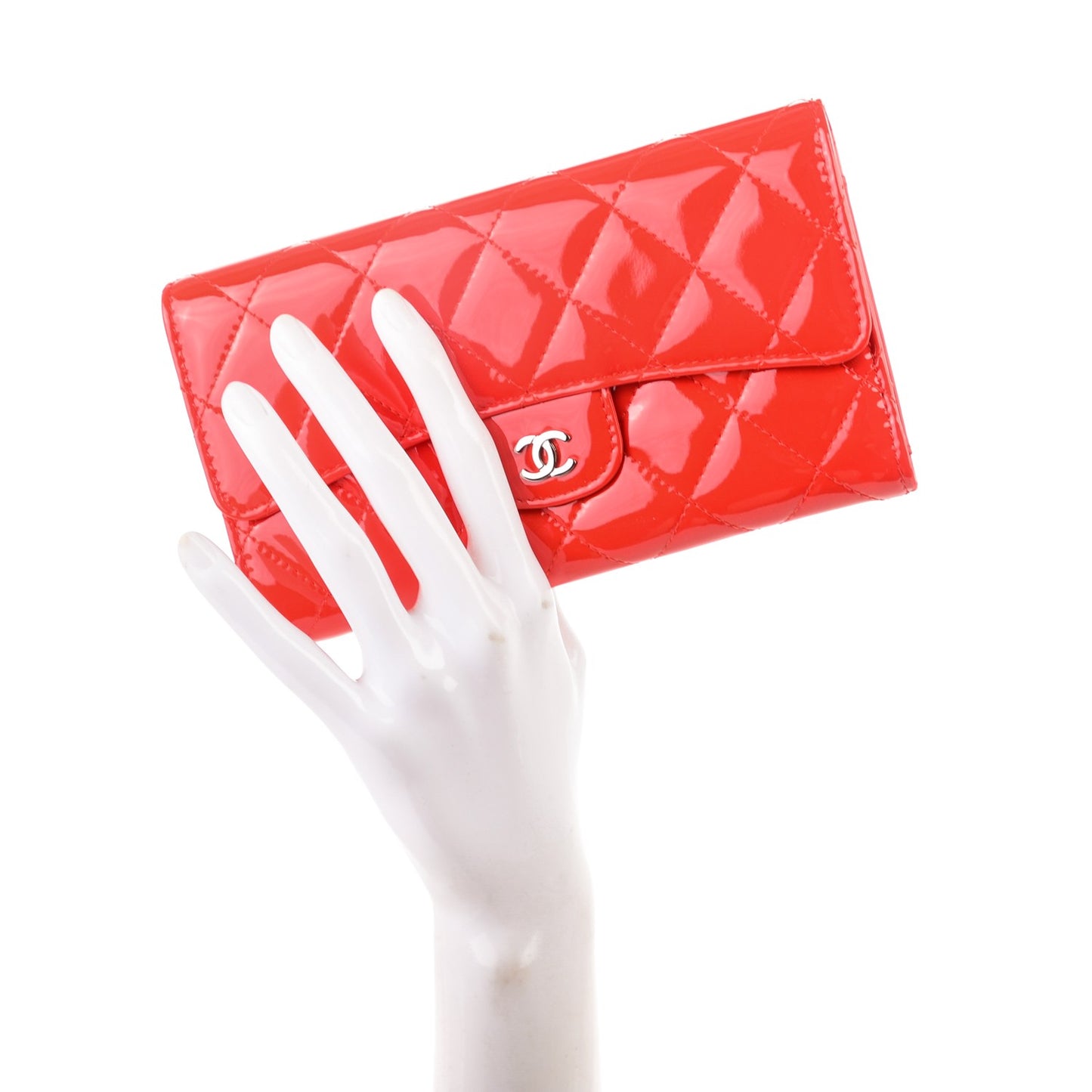 Patent Quilted Large Flap Wallet Red