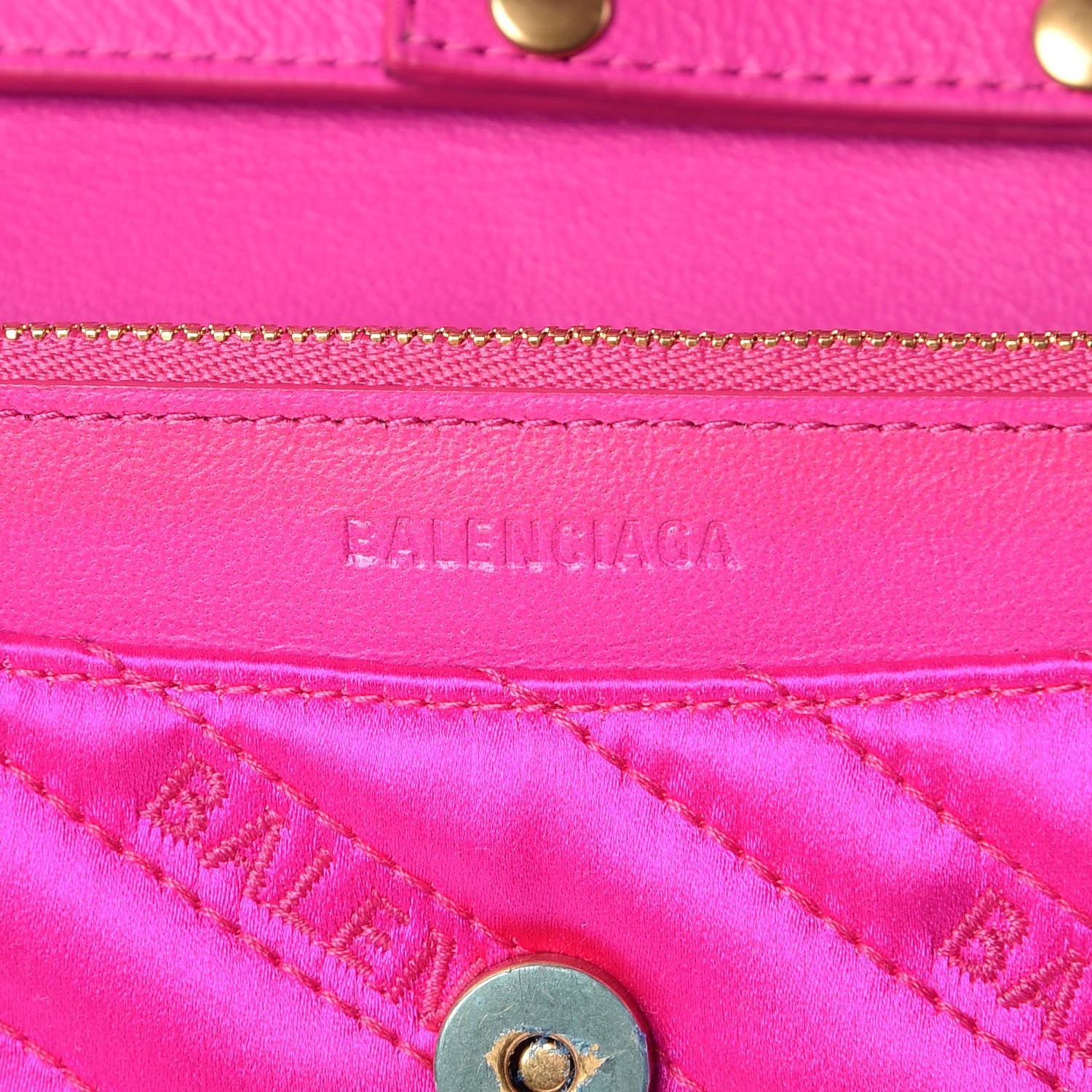 Balenciaga Satin Jacquard Logo Matelasse BB Wallet On Chain Fuchsia 6 of 12