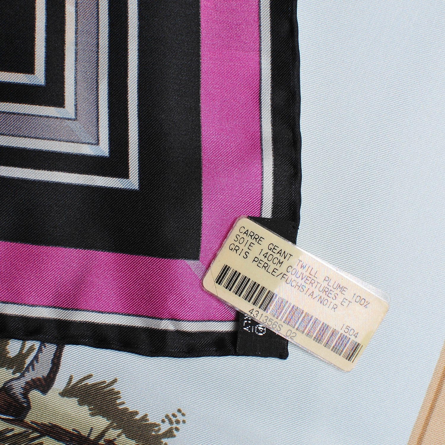 Hermes Silk Couvertures Et Tenues de Jour Scarf 140 Gris Perle Fuchsia Black 10 of 14