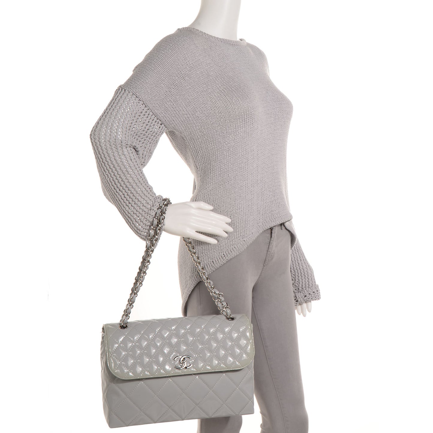 Vinyl Quilted In the Business Flap Bag Light Grey