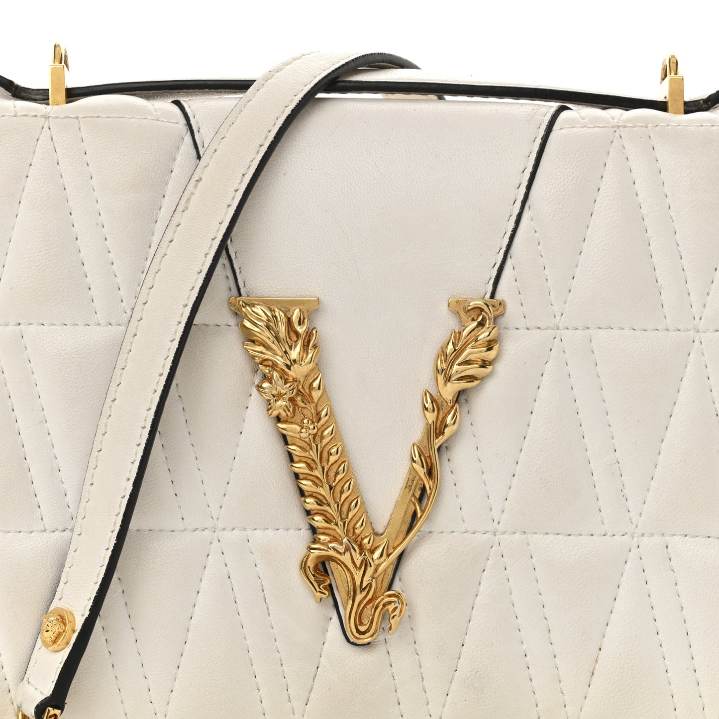 Nappa Quilted Virtus Top Handle Shoulder Bag White