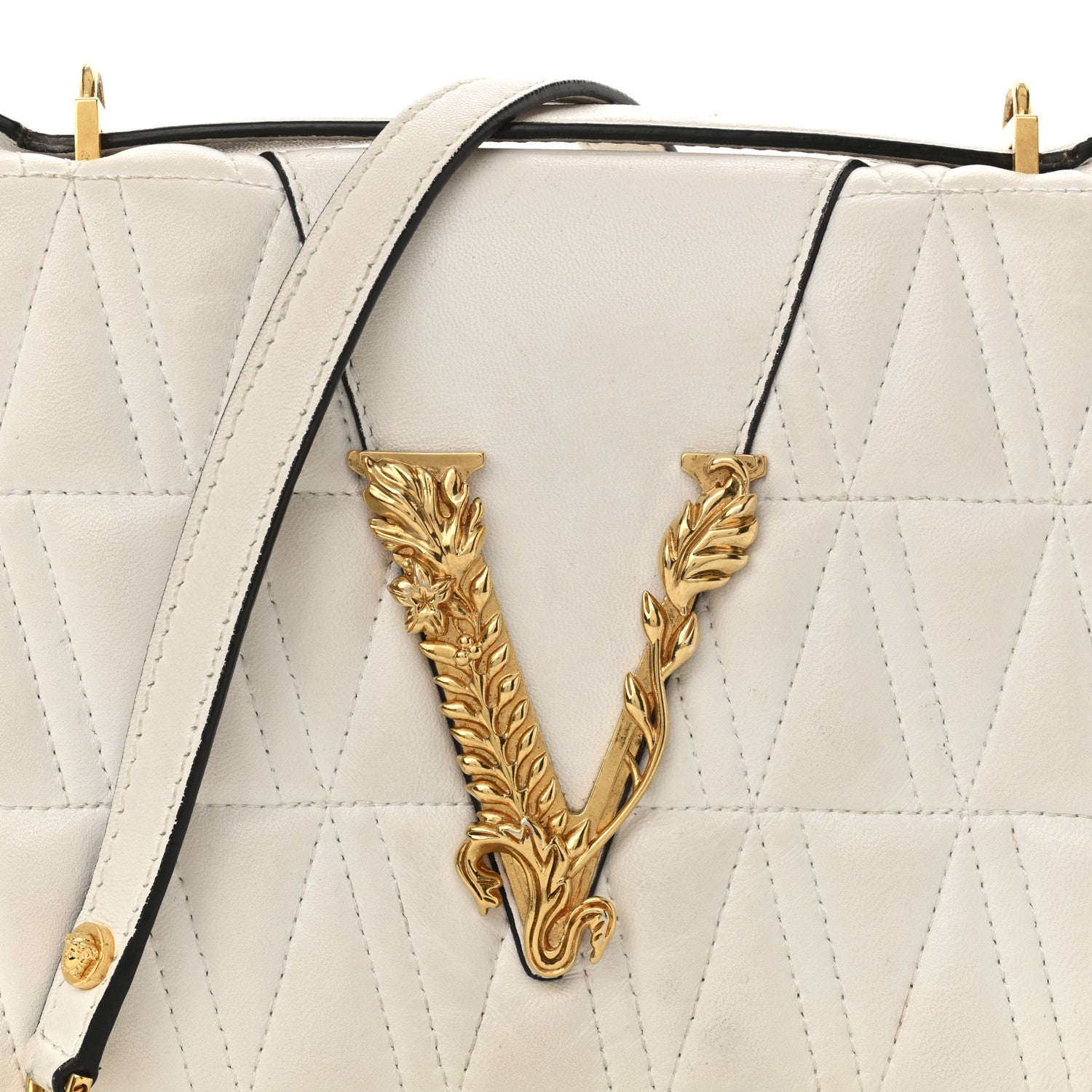 Versace Nappa Quilted Virtus Top Handle Shoulder Bag White 8 of 13