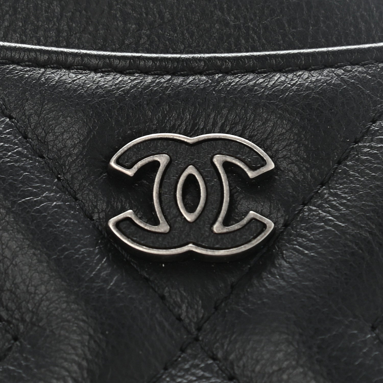Chanel Calfskin Chevron Quilted Tassel Zip Card Holder Black 8 of 9