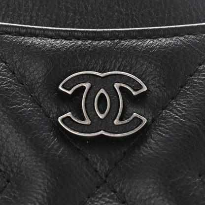 Chanel Calfskin Chevron Quilted Tassel Zip Card Holder Black 8 of 9