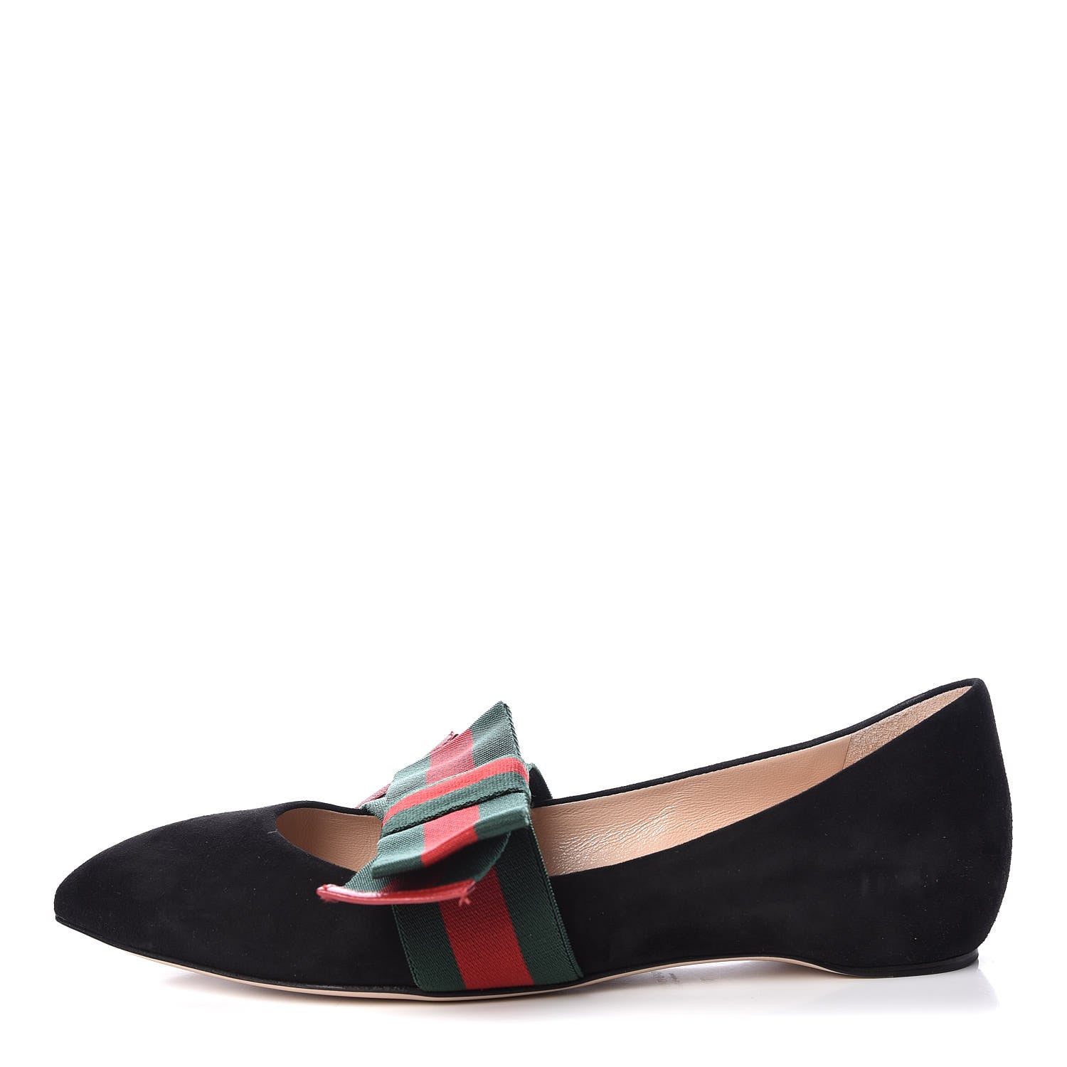 Gucci Suede Web Bow Point Toe Ballerina Flats 38 Black 1 of 8