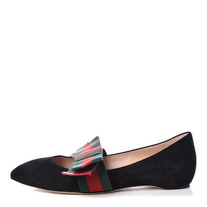 Gucci Suede Web Bow Point Toe Ballerina Flats 38 Black 1 of 8