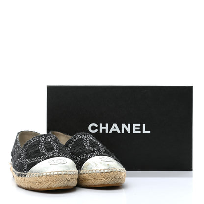 Chanel Tweed Lambskin CC Espadrilles 37 Black Silver 15 of 15