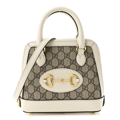Gucci GG Supreme Monogram Azalea Calfskin Mini Horsebit 1955 Top Handle Bag Beige Ebony Mystic White 1 of 12