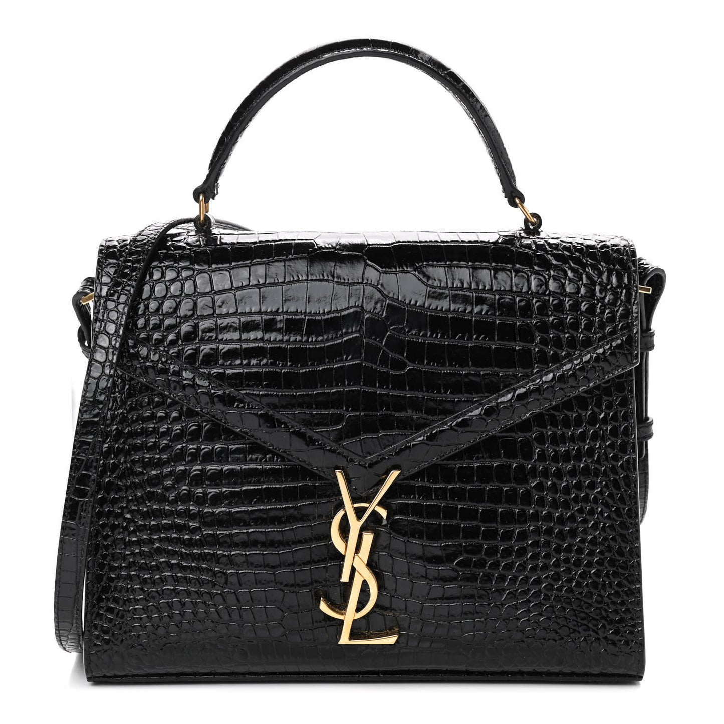 Calfskin Crocodile Embossed Mini Classic Monogram Cassandra Top Handle Black