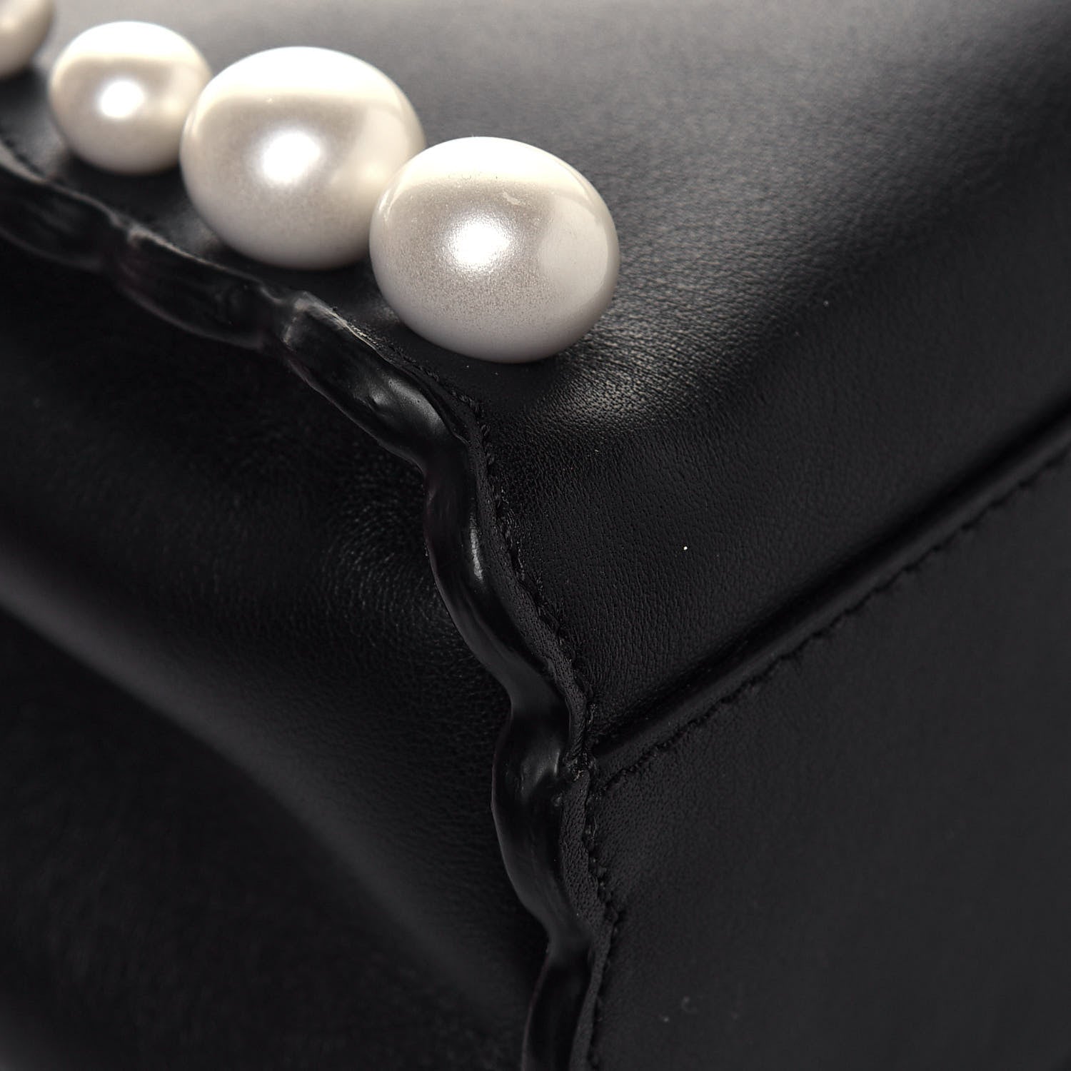 Fendi Vitello Seta Shiny Nappa Pearl Scallopped Studded Mini Peekaboo Iconic Satchel Black 9 of 13