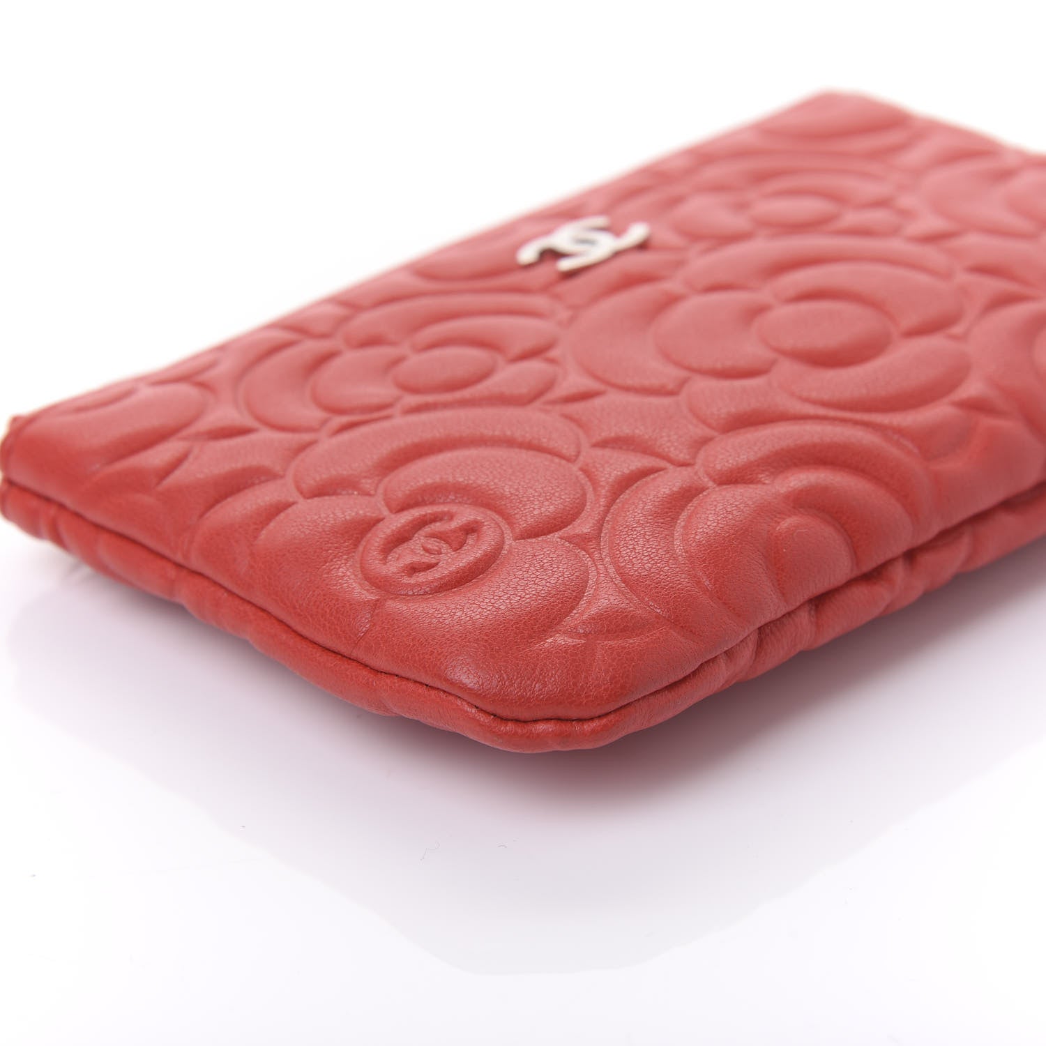 Chanel Goatskin Camellia Embossed Cosmetic Pouch Red 7 of 11